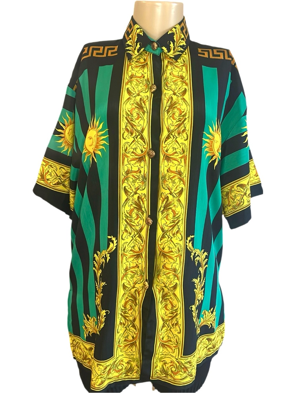 Vintage Ringga Striped Celestial & Baroque Print Blouse